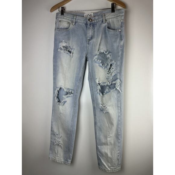 One x OneTeaspoon Awesome Baggies Denim Boyfriend Jeans Distressed Light Wash 28 - Picture 2 of 13